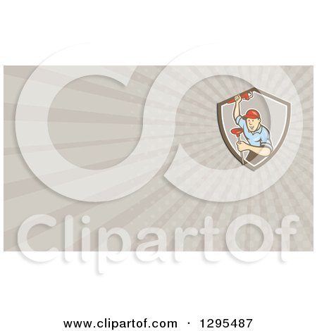 Clipart of a Cartoon Male Plumber Holding a Monkey Wrench and Plunger and Taupe Rays Background or Business Card Design - Royalty Free Illustration by patrimonio