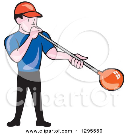 Clipart of a Cartoon White Male Worker Blowing Glass - Royalty Free Vector Illustration by patrimonio