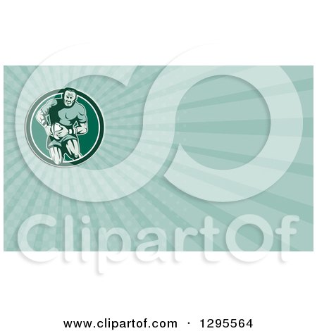 Clipart of a Retro Rugby Player and Pastel Green Rays Background or Business Card Design - Royalty Free Illustration by patrimonio