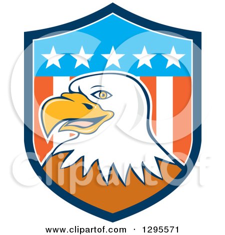 Clipart of a Cartoon Bald Eagle Head in an American Shield - Royalty Free Vector Illustration by patrimonio