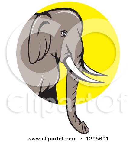 Clipart of a Cartoon Indian Elephant Facing Right and Emerging from a Yellow Circle - Royalty Free Vector Illustration by patrimonio