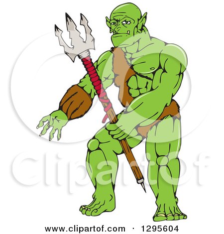 Clipart of a Cartoon Orc Warrior with a Trident - Royalty Free Vector Illustration by patrimonio