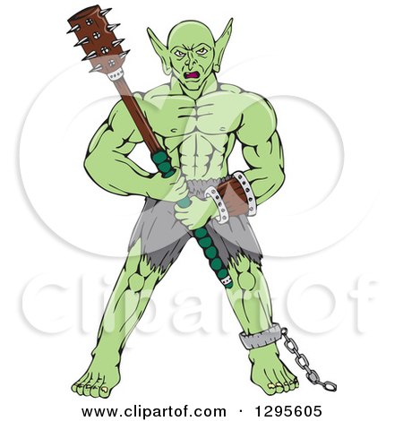 Clipart of a Cartoon Orc Warrior with a Club - Royalty Free Vector Illustration by patrimonio