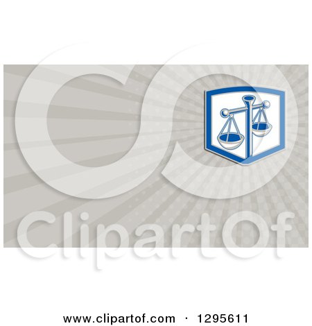 Clipart of a Scales of Justice in a Shield and Taupe Rays Background or Business Card Design - Royalty Free Illustration by patrimonio