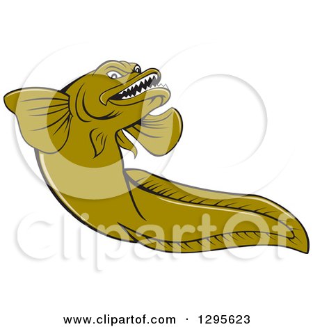 Clipart of a Cartoon Green Eelpout Fish - Royalty Free Vector Illustration by patrimonio