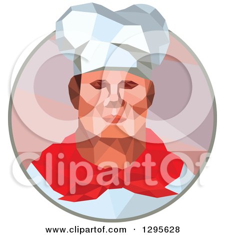 Clipart of a Retro Low Poly Male Chef in a Circle - Royalty Free Vector Illustration by patrimonio