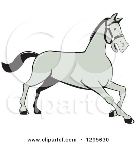 Clipart of a Cartoon Trotting Gray Horse - Royalty Free Vector Illustration by patrimonio