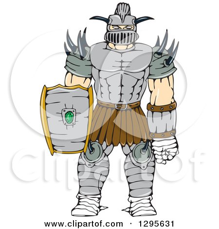 Clipart of a Cartoon Knight Super Hero in Horned Armor - Royalty Free Vector Illustration by patrimonio