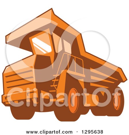 Clipart of a Retro Orange Mining Haul Truck - Royalty Free Vector Illustration by patrimonio