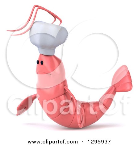 Clipart of a 3d Sad Pink Chef Shrimp Facing Left - Royalty Free Illustration by Julos