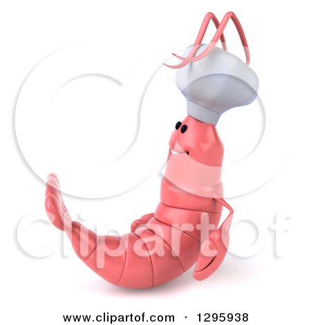 Clipart of a 3d Happy Pink Chef Shrimp Facing Left - Royalty Free Illustration by Julos