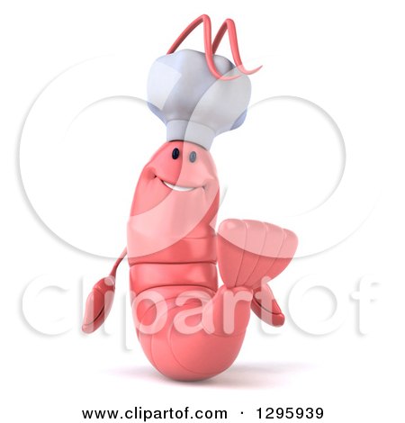 Clipart of a 3d Happy Pink Chef Shrimp - Royalty Free Illustration by Julos