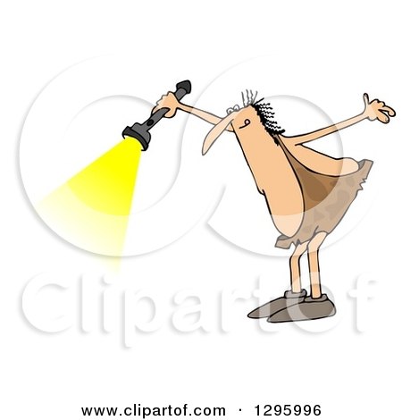 Clipart of a Chubby Caveman Shining a Flashlight - Royalty Free Illustration by djart