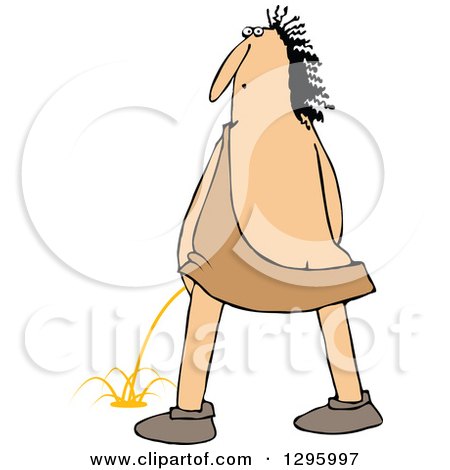 Clipart of a Chubby Caveman Looking Back and Peeing - Royalty Free Vector Illustration by djart