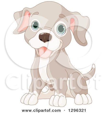 Clipart of a Cute Sitting Happy Tan and Brown Puppy Dog with Blue Eyes - Royalty Free Vector Illustration by Pushkin