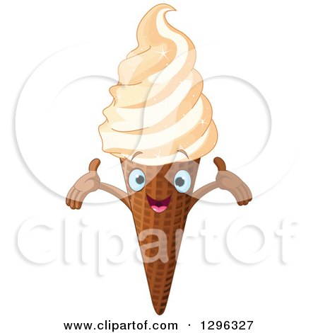 Clipart of a Happy Blue Eyed, Welcoming Waffle Ice Cream Cone Character - Royalty Free Vector Illustration by Pushkin