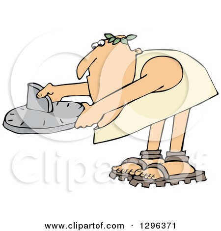 Clipart of a Chubby Roman Man Bending over and Using a Sundial - Royalty Free Vector Illustration by djart