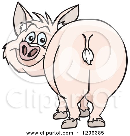 Clipart of a Cartoon Happy Pink Pig Looking Back, with His Butt in Front View - Royalty Free Vector Illustration by Dennis Holmes Designs