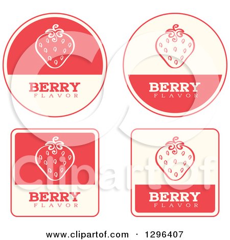 Clipart of a Set of Pink and Beige Strawberry Fruit Flavor Labels - Royalty Free Vector Illustration by Cory Thoman