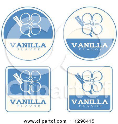 Clipart of a Set of Blue and Beige Vanilla Flavor Labels - Royalty Free Vector Illustration by Cory Thoman
