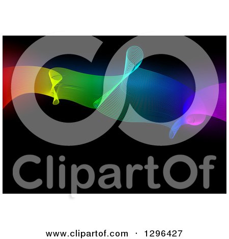 Clipart of a Background of a Rainbow Mesh Wave on Black - Royalty Free Vector Illustration by dero