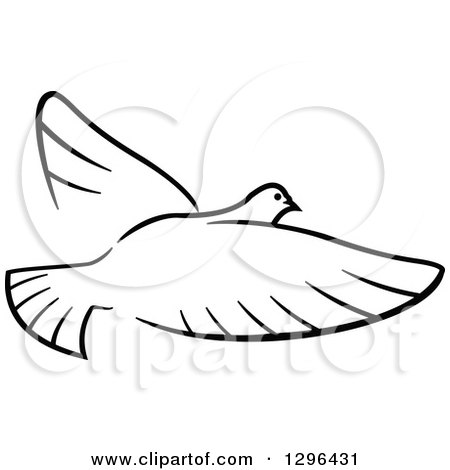Clipart of a Black and White Flying Dove 6 - Royalty Free Vector Illustration by Vector Tradition SM