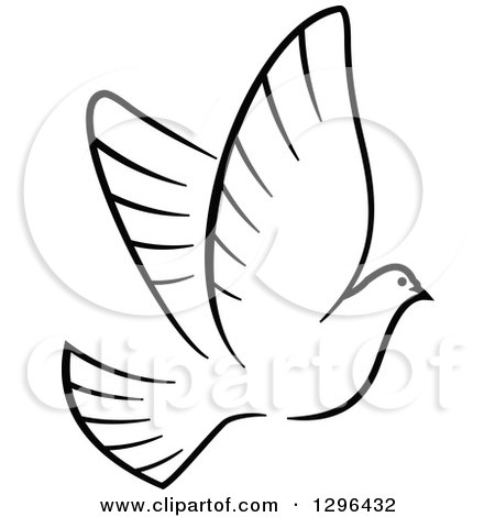 Clipart of a Black and White Flying Dove 7 - Royalty Free Vector Illustration by Vector Tradition SM