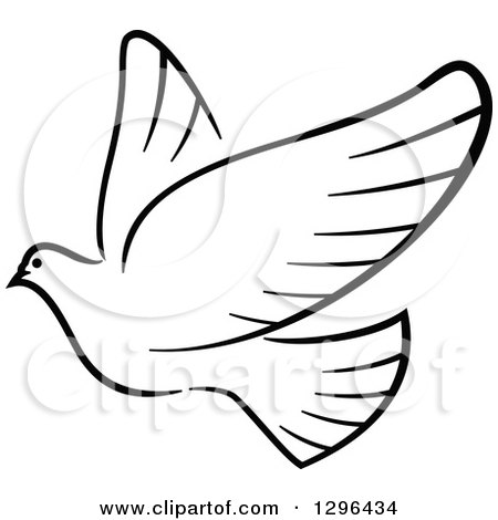 Clipart of a Black and White Flying Dove 9 - Royalty Free Vector Illustration by Vector Tradition SM