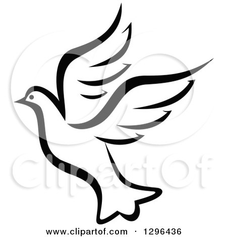 Clipart of a Black and White Flying Dove 11 - Royalty Free Vector Illustration by Vector Tradition SM