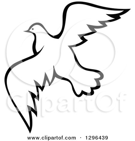 Clipart of a Black and White Flying Dove 10 - Royalty Free Vector Illustration by Vector Tradition SM