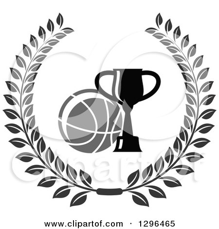 Clipart of a Grayscale Basketball and Trophy in a Wreath - Royalty Free Vector Illustration by Vector Tradition SM