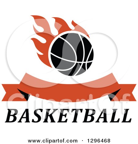 Clipart of a Basketball with Orange Flames and Blank Banner over Text - Royalty Free Vector Illustration by Vector Tradition SM