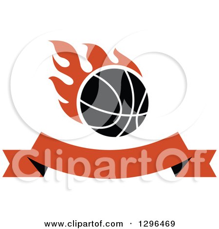 Clipart of a Basketball with Orange Flames and Blank Banner - Royalty Free Vector Illustration by Vector Tradition SM