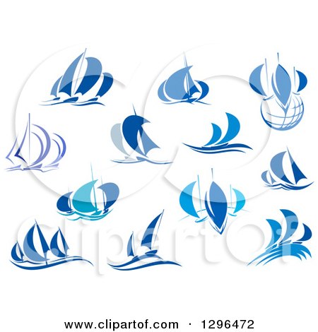 Clipart of Blue Regatta Sailboats and Waves - Royalty Free Vector Illustration by Vector Tradition SM