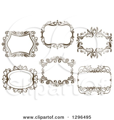 Clipart of Vintage Brown Swirl Floral Wedding Frames - Royalty Free Vector Illustration by Vector Tradition SM