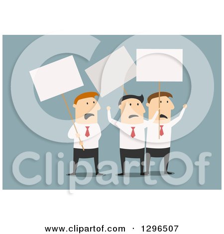 Clipart of Flat Modern White Businessmen on Strike, over Blue - Royalty Free Vector Illustration by Vector Tradition SM