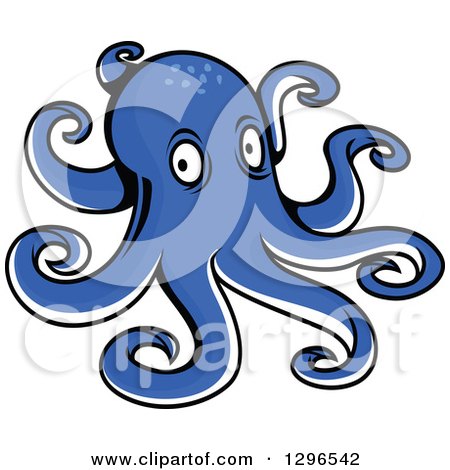 Clipart of a Cartoon Blue Octopus - Royalty Free Vector Illustration by Vector Tradition SM