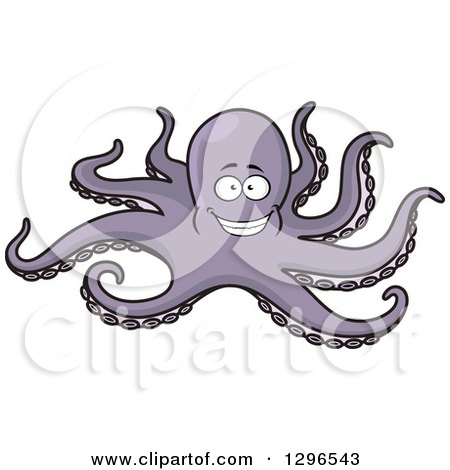 Clipart of a Cartoon Happy Purple Octopus - Royalty Free Vector Illustration by Vector Tradition SM