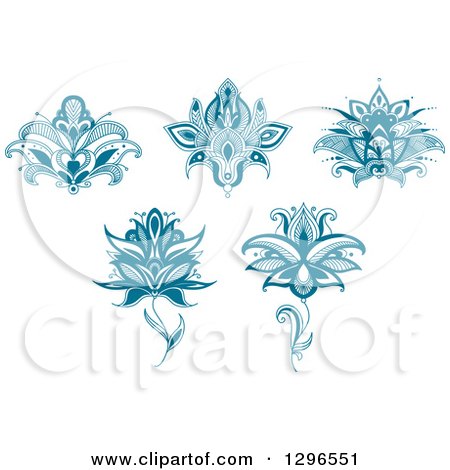 Clipart of Teal Henna Flowers 2 - Royalty Free Vector Illustration by Vector Tradition SM