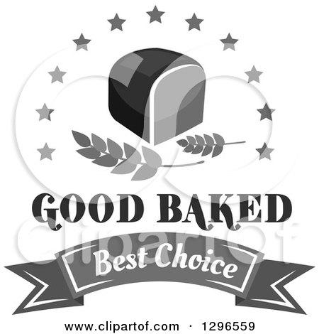 Clipart of a Grayscale Loaf of Bread with Stars and Wheat over Text - Royalty Free Vector Illustration by Vector Tradition SM