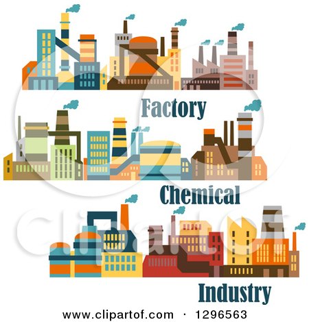 Clipart of Colorful Factory Buildings and Text - Royalty Free Vector Illustration by Vector Tradition SM