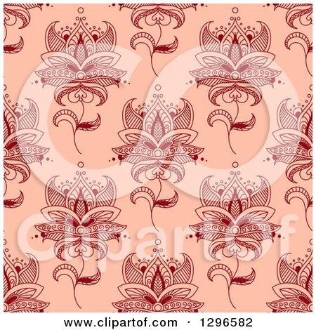 Clipart of a Background Pattern of Seamless Red Henna Flowers on Pink - Royalty Free Vector Illustration by Vector Tradition SM