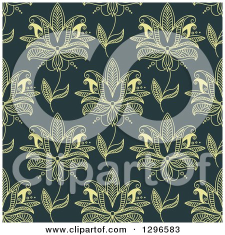 Clipart of a Background Pattern of Seamless Yellow Henna Flowers on Teal - Royalty Free Vector Illustration by Vector Tradition SM