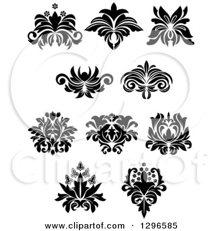 Clipart of a Black and White Vintage Floral Design Elements 4 - Royalty Free Vector Illustration by Vector Tradition SM
