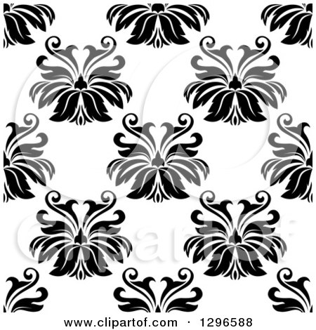 Clipart of a Black and White Vintage Seamless Floral Background Pattern - Royalty Free Vector Illustration by Vector Tradition SM