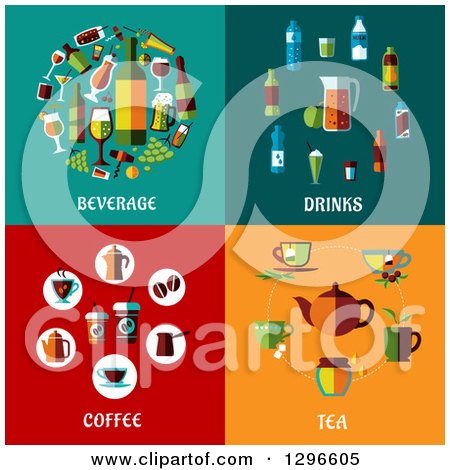 Clipart of Flat Beverage Drinks Coffee and Tea Designs - Royalty Free Vector Illustration by Vector Tradition SM