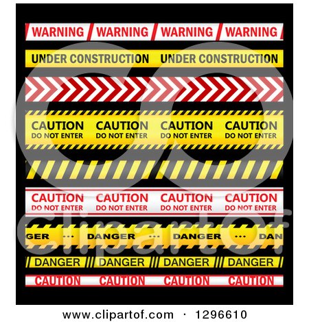 Clipart of a Red White and Yellow Caution Tapes on Black - Royalty Free Vector Illustration by Vector Tradition SM
