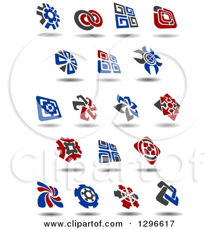 Clipart of Blue Red and Black Windmill Designs with Shadows - Royalty Free Vector Illustration by Vector Tradition SM