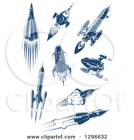 Clipart of Retro Blue Space Rockets 3 - Royalty Free Vector Illustration by Vector Tradition SM