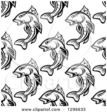 Clipart of a Seamless Background of Black and White Fish - Royalty Free Vector Illustration by Vector Tradition SM